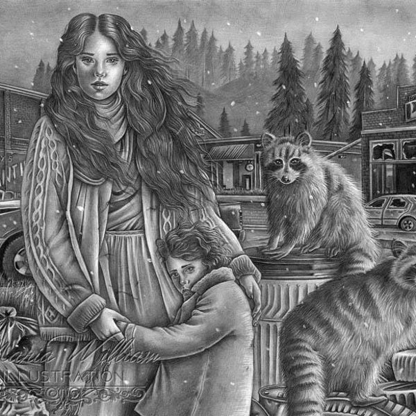 FROST ADVISORY - original graphite drawing, post-apocalyptic dystopian art by Maria William