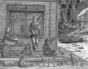 POSTERITY - original graphite drawing, post-apocalyptic dystopian art by Maria J. William