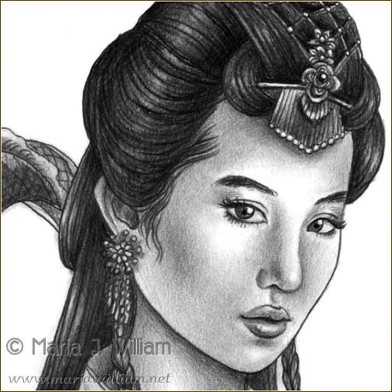 The Four Beauties: Xi Shi Original Graphite Drawing, Beautiful Chinese  Woman With Lotuses and Koi Fantasy Portrait by Maria J. William - Etsy