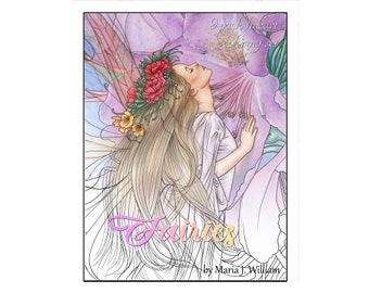 Fairies - 9-pack LINEART fantasy coloring book by Maria J. William, instant PDF download