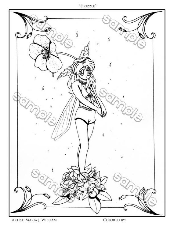Cute Manga Fairy Coloring Page By Maria J William Instant Etsy