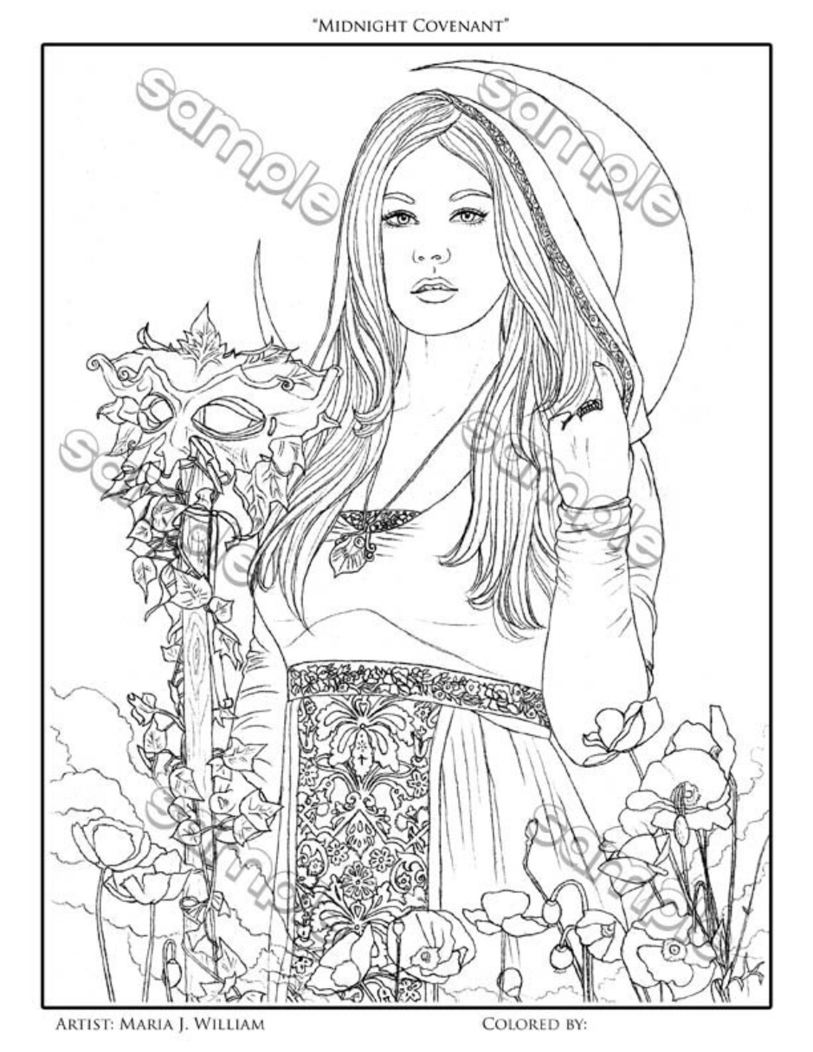 Druid Woman Fantasy Portrait Coloring Page by Maria J. - Etsy Singapore