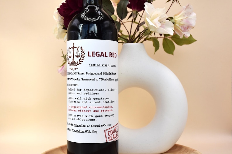 Funny Wine Label for Lawyer – Legal Gift, Attorney Graduation, Law School, Judge Present image 4