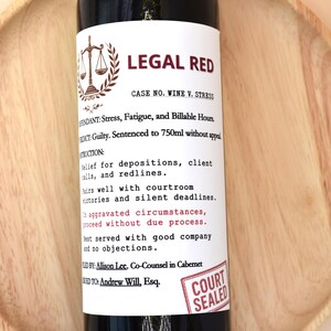 Funny Wine Label for Lawyer – Legal Gift, Attorney Graduation, Law School, Judge Present image 2