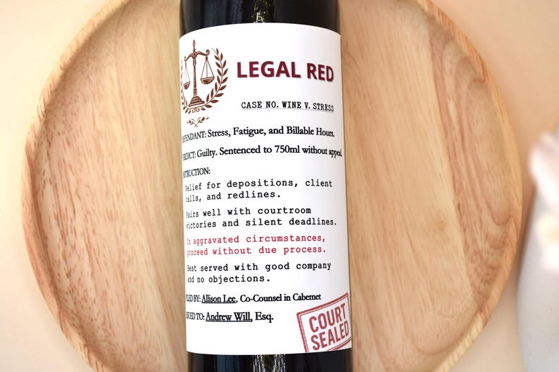 Funny Wine Label for Lawyer – Legal Gift, Attorney Graduation, Law School, Judge Present image 2