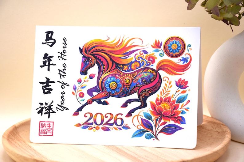 2026 Year of the Horse Card | Happy Chinese New Year Card | Lunar New ...