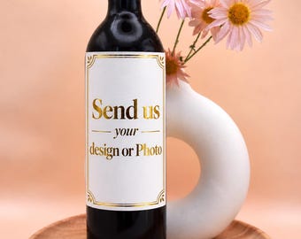 Custom Wine Bottle Label, Personalized Photo Wine Label, Wedding Wine Label, 4.25x5.5in Waterproof Matte, Gold Foil Option