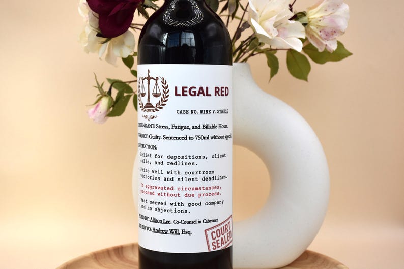 Funny Wine Label for Lawyer – Legal Gift, Attorney Graduation, Law School, Judge Present image 1