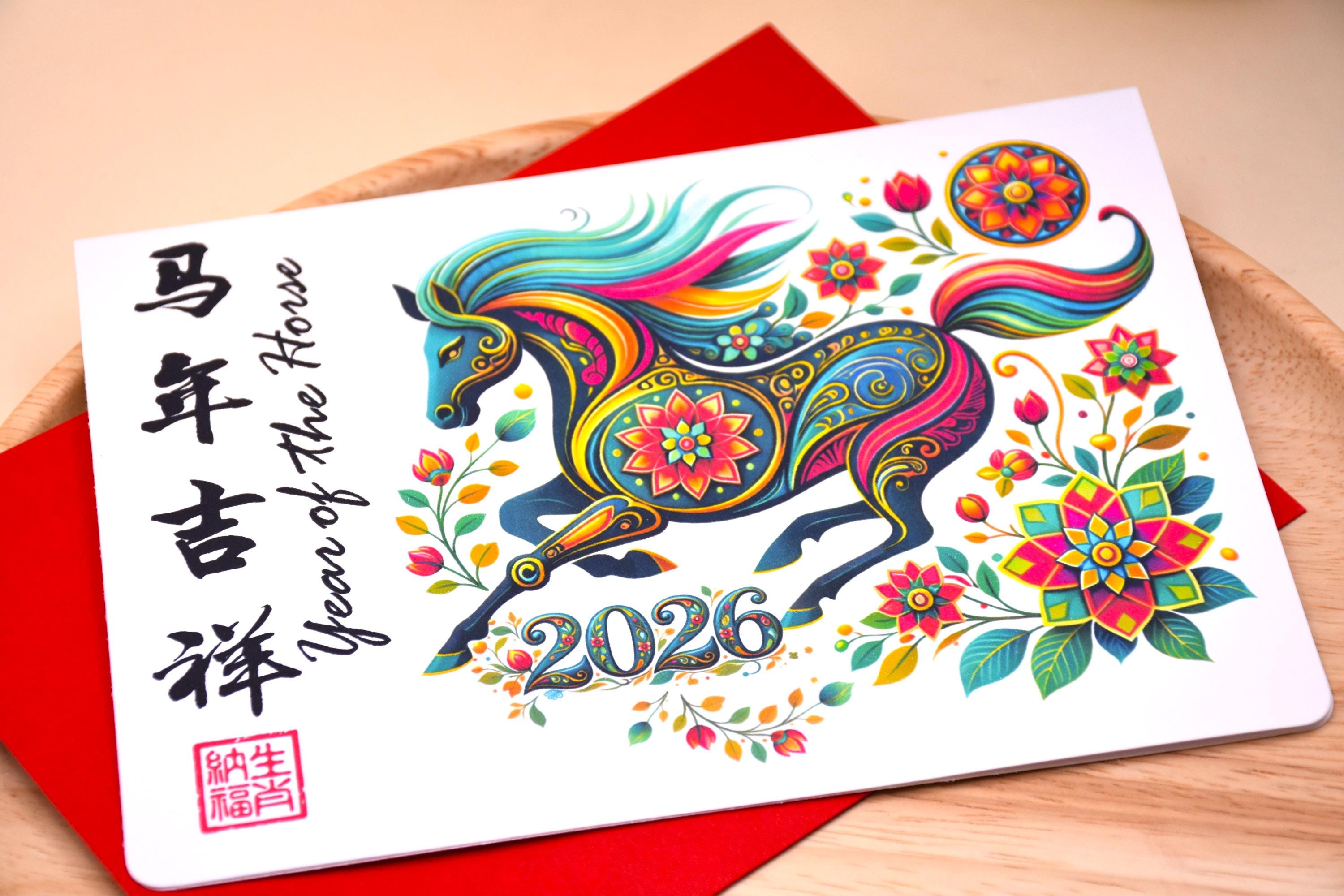 2026 Year of the Horse Card | Happy Chinese New Year Card | Lunar New ...