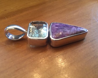 VENDITA Ciondolo con topazio azzurro con Charoite e argento sterling