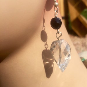 Elegant hand made quartz crystal and black tiurmaline earrings.