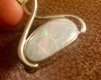 SALE! Elegant white fire filled opal pendant