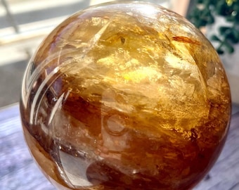 AAA+ Honey Gold Golden Healer Quartz Sphere | 4.33’ | 4.18 LB | High Clarity Landscape Crystal with Natural Rainbow | Collector Piece 1.8kg