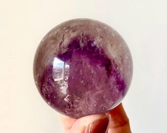 AAA+ Grade Phantom Amethyst Sphere-Pyramid Mountian Pattern-Brazilian Amethyst Crystal with Rainbow Inclusions (50mm)