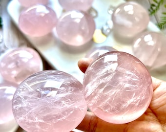 Beautiful Large Pink/Rose Quartz Round Palm Stone|Love Stone|Clear & Gentle, Attract Love, Healing, and Chakra Balancing|Meditation Gift