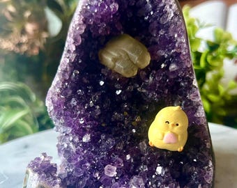 Unique Large Chair-Like Amethyst Uruguayan  Golden Calcite, Chair Formation Crystal Cave, Deep Purple Druzy Cluster