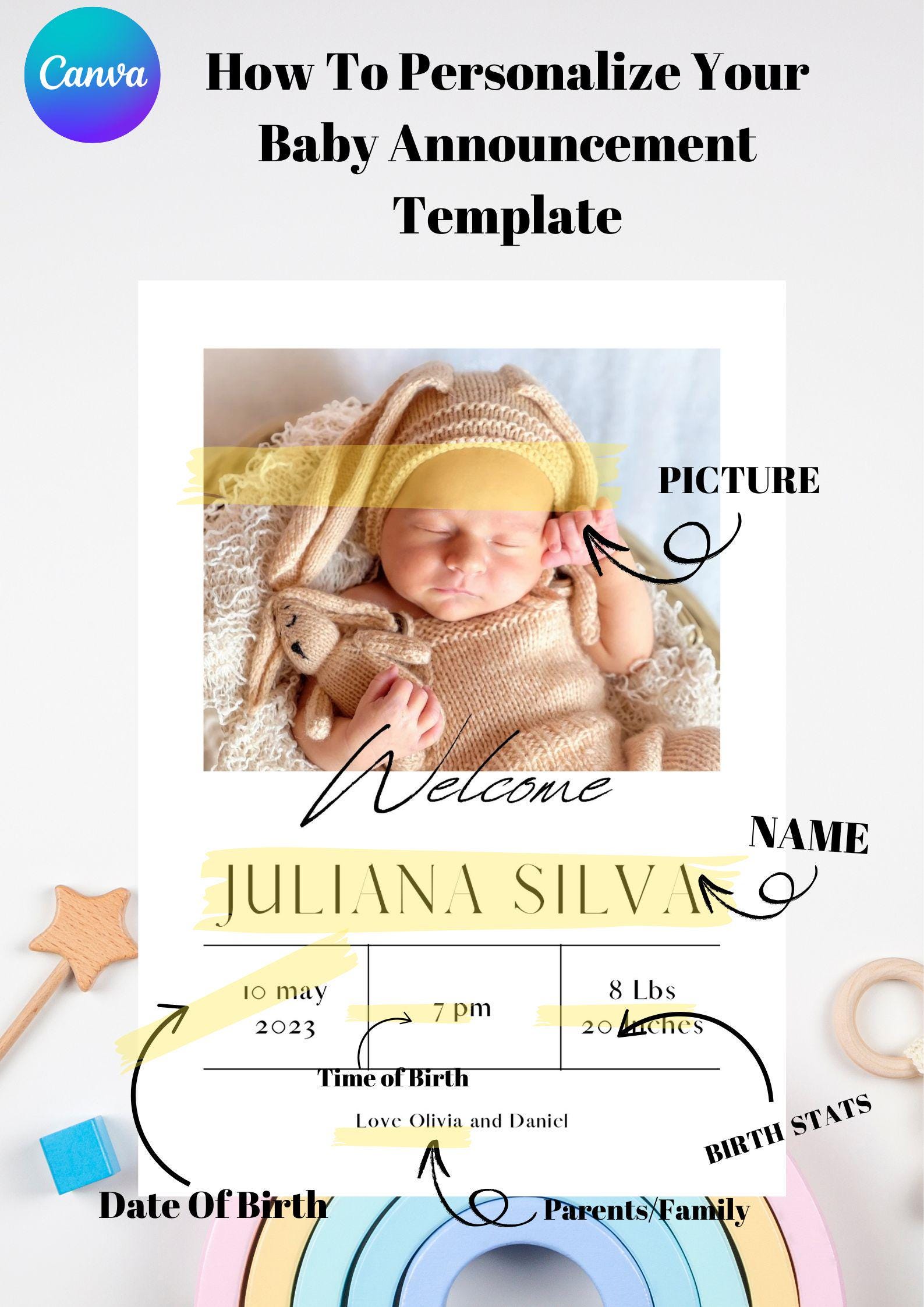Baby's Birth Announcement Template Etsy