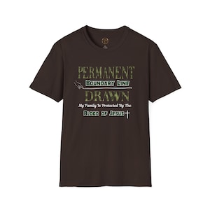 クリスチャンTシャツ、「永久境界線を引く - 私の家族はイエスの血によって守られています」デザイン、フロント＆バックデザインの証言シャツ、