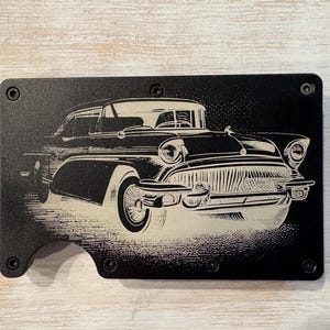 Billetera minimalista de metal con RFID para automóvil clásico / Billetera delgada con grabado personalizado para hombres y mujeres / Tarjetero seguro y elegante