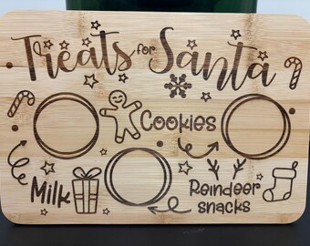 Christmas Eve Treat Board for Santa – Bamboo Cookie Tray with Milk & Reindeer Snacks Design – Personalized Santa Tray for Holiday Tradition