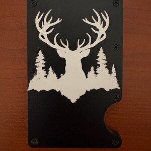 Billetera minimalista de metal con RFID de Mountain and Deer / Billetera delgada con grabado personalizado para hombres y mujeres / Tarjetero seguro y elegante