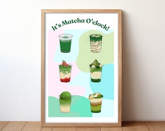 Cute Matcha Print Coffee Bar Decor Kitchen Decor Matcha Wall Art Trendy Matcha Poster Green Tea Art Print Digital Download Instant Download