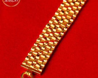 24K Gold Plated Cuban Link Bracelet: Thai Handmade Baht Chain