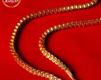 24K Gold Plated Box Chain Necklace: Thai Baht Style, Mens Jewelry