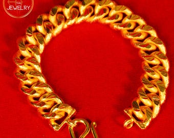 Bracciale a catena cubana placcato oro 24K: stile baht thailandese