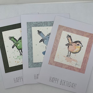Handmade card watercolor bird birthday card free shipping