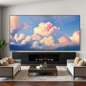 Canvas Art, Clouds Panoramic Painting, Matte, Large Sky Landscape Print, Large panoramic painting of clouds, panoramic framed canvas clouds