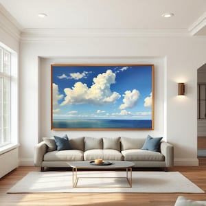 Cloud Painting, Sky and Clouds Original Artwork Framed Print, Large Size Wall Decor, Oil Painting, Canvas Art, clouds and ocean