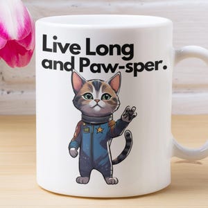 Live Long and Paw-sper Mug | Cute Cat Lover Gift | Astronaut Mug | Pet Lover Present | Unique Coffee Cup | Fun Kitchen | Space-Themed Cat