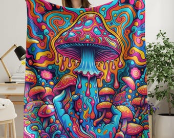 Sherpa Blanket, Psychedelic Mushroom Design, Mushroom Blanket, Cozy Home Decor, Fleece Throw, Gift Nature Lover, Trippy Blanket, Unique Room