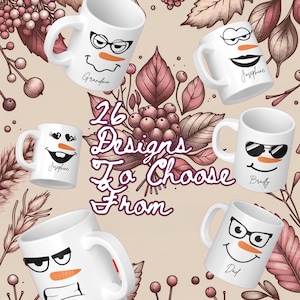 Personalized Snowman Faces Family Christmas Mug Collection