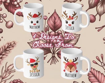 Gepersonaliseerde rendierkoffiemok - schattige rendiermok, mok warme chocolademelk, aanpasbare mok, leuke wintervakantie, unieke kerst