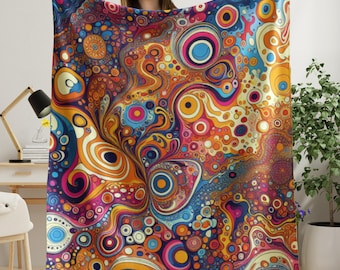 Sherpa Blanket Swirling Kaleidoscope Abstract Patterns Fleece Throw, Cozy Home Decor, Colorful Accent, Boho Bedding, Vibrant