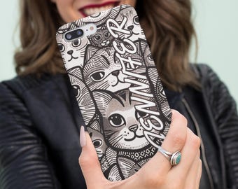 Cat Faces Tough Phone Case, Custom Personalized Phone Case, Kitten Lover Gift, Pet Owner Accessory, Kitty Design Phone Protector