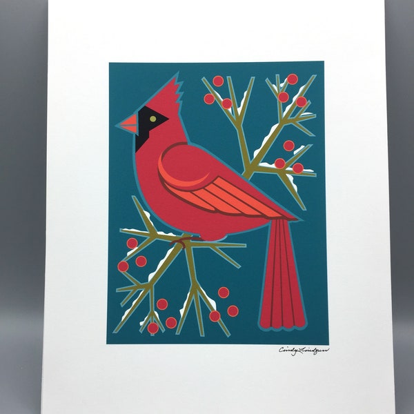 Cardinal and Berries, Art Print