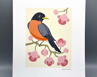 Robin and Blossoms Art print