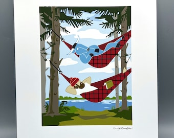 Paul Bunyan and Babe Blue Ox, Hammocks, Art print. 8x10, 11x14