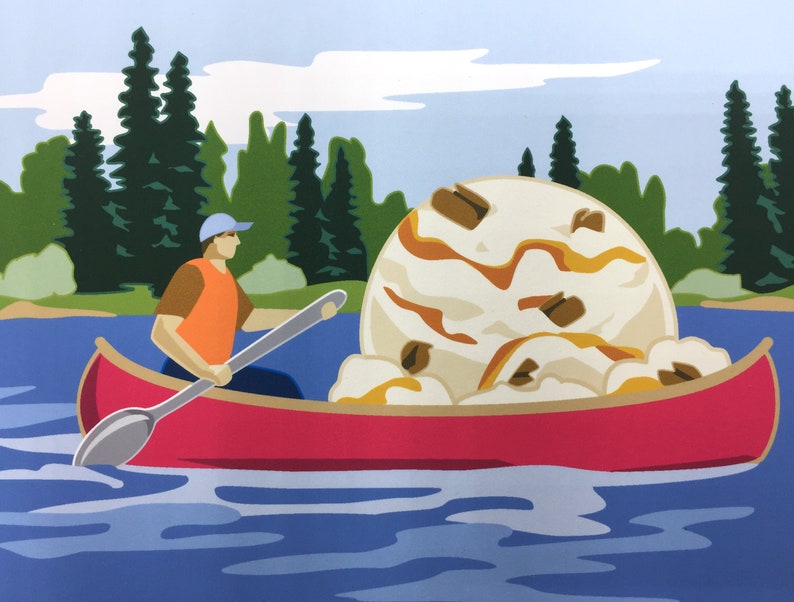 Canoe With Ice Cream Scoop Lake Art Print Etsy