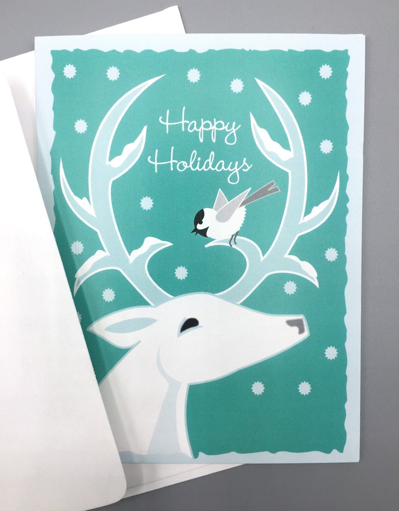 White Deer, Chickadee Holiday card image 3