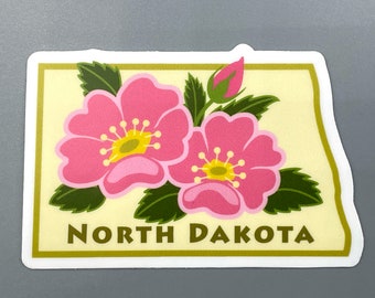 North Dakota, Prairie Rose, State Flower, Vinyl Sticker, 3"