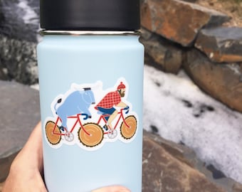 Paul Bunyan & Babe, Riding Bikes, Vinyl Sticker,