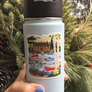Cabin Life, Lake,Loons, Woods, Vinyl Sticker,