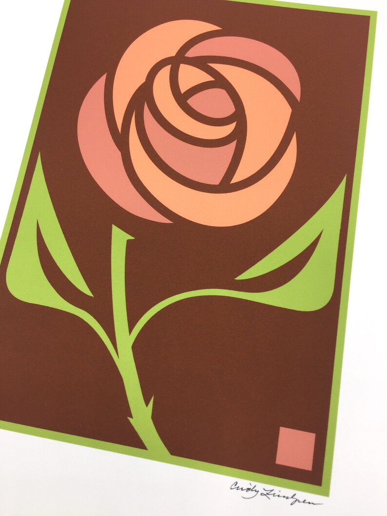 Rose Arts and Crafts Style Art Print Etsy