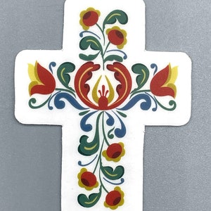 Norwegian Cross, Rosemal, Vinyl Sticker, 3&quot;