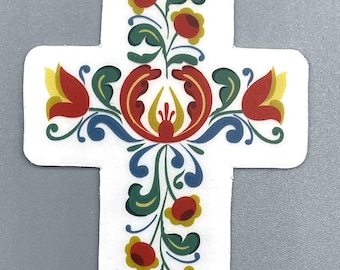 Norwegian Cross, Rosemal, Vinyl Sticker, 3"