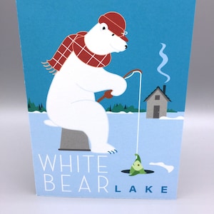White Bear Lake,Minnesota,Polar Bear, Ice Fishing, Blank, Card